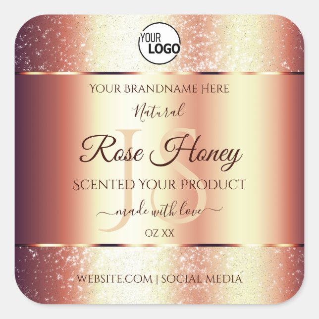 Glamourous Rose Gold Product Labels Initials Logo (Front)