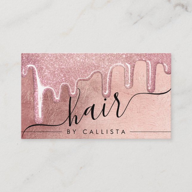 Glamourous Rose Gold Thick Glitter Drips Hair Business Card (Front)