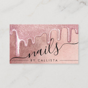 Glamourous Rose Gold Thick Glitter Drips Nails Business Card