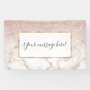 Glamourous Rose Gold White Glitter Marble Gradient Banner