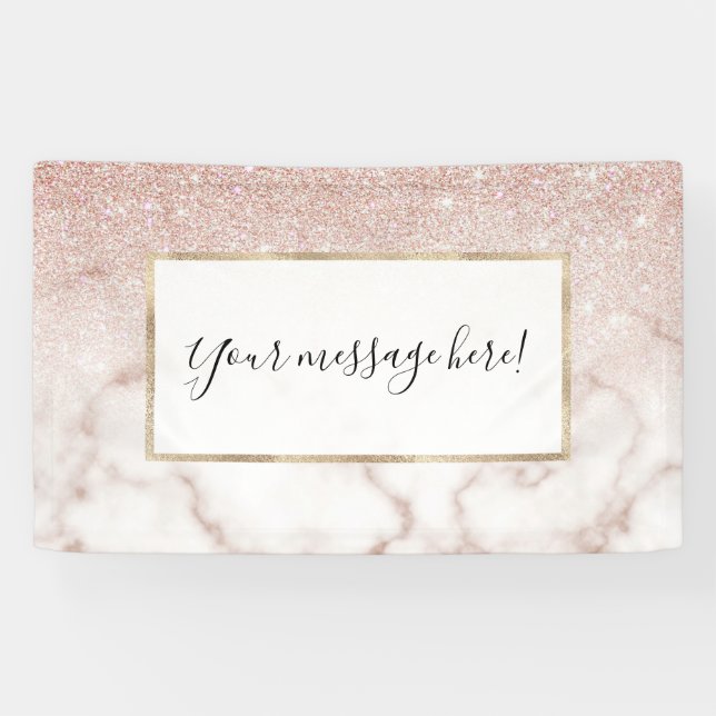 Glamourous Rose Gold White Glitter Marble Gradient Banner (Horizontal)