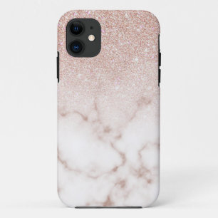 Glamourous Rose Gold White Glitter Marble Gradient iPhone 11 Case