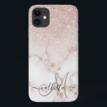 Glamourous Rose Gold White Glitter Marble Gradient iPhone 11 Case<br><div class="desc">This elegant and girly design perfect for the trendy and stylish fashionista. It features a faux printed rose gold sparkly glitter ombre gradient on top of a rose pink and white marble stone pattern background. It's glamourous, chic, luxurious, modern, and classy. ***IMPORTANT DESIGN NOTE: For any custom design request such...</div>