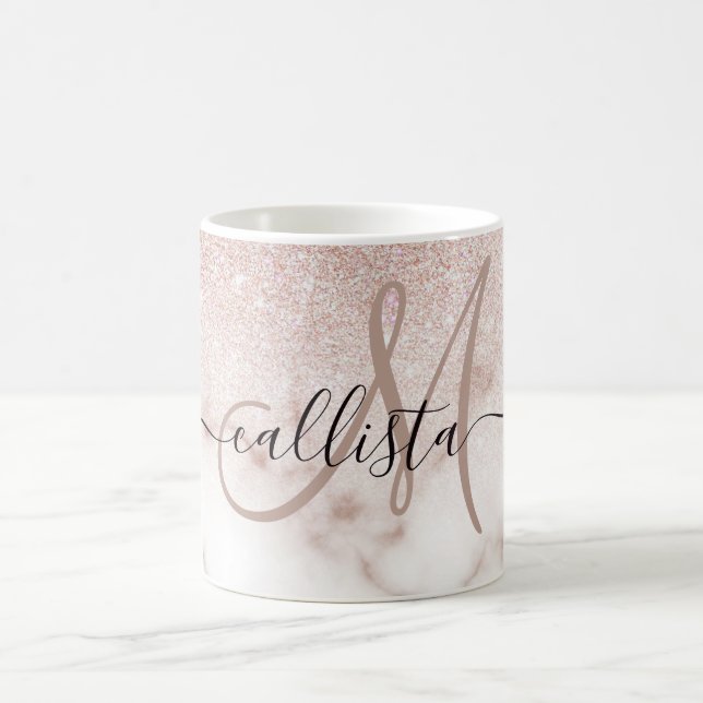 Glamourous Rose Gold White Glitter Marble Gradient Coffee Mug (Center)