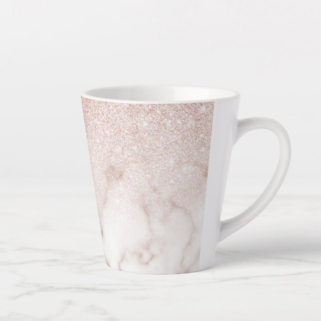 Glamourous Rose Gold White Glitter Marble Gradient Latte Mug (Right)