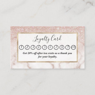 Glamourous Rose Gold White Glitter Marble Gradient Loyalty Card