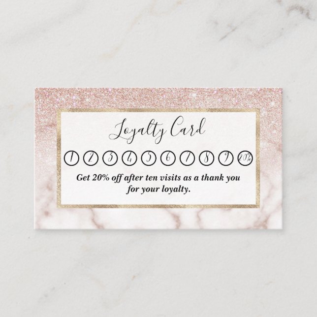 Glamourous Rose Gold White Glitter Marble Gradient Loyalty Card (Front)