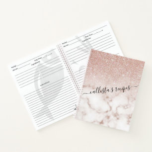 Glamourous Rose Gold White Glitter Marble Gradient Notebook