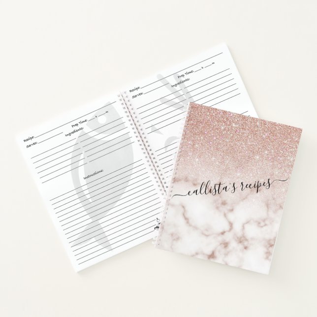 Glamourous Rose Gold White Glitter Marble Gradient Notebook (Inside)