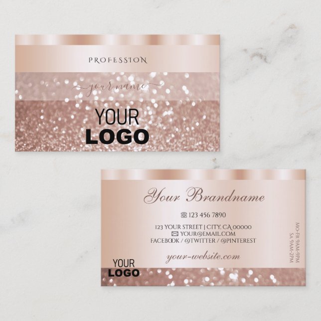 Glamourous Rose Golden Bright Sparkle Glitter Logo Business Card (Front/Back)