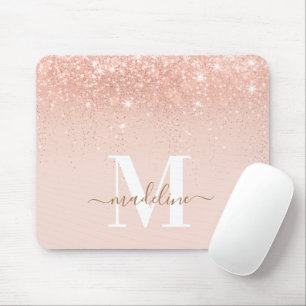Glamourous Rosegold Glitter Elegant Script Monogra Mouse Mat
