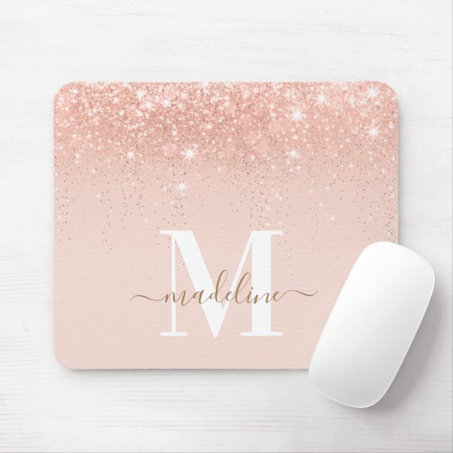 Glamourous Rosegold Glitter Elegant Script Monogra Mouse Mat (With Mouse)