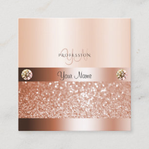 Glamourous Rosegold Shimmery Glitter with Monogram Square Business Card