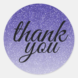 Glamourous royal blue glitter ombre thank you classic round sticker