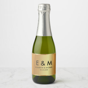 Glamourous Save the Date Gold Text Monogram Sparkling Wine Label