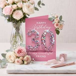 Glamourous Shiny Luxury Pink Diamond 30th Birthday Card