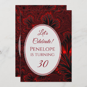 Glamourous Shiny Red Fractal 30th Birthday Invitation