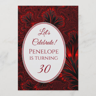 Glamourous Shiny Red Fractal 30th Birthday Invitation