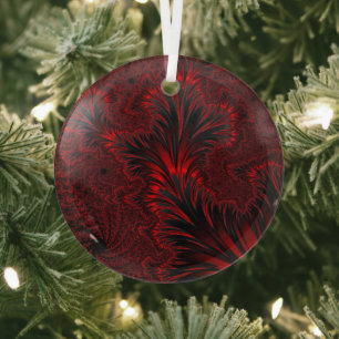 Glamourous Shiny Red Fractal Leaves Suncatcher  Glass Tree Decoration