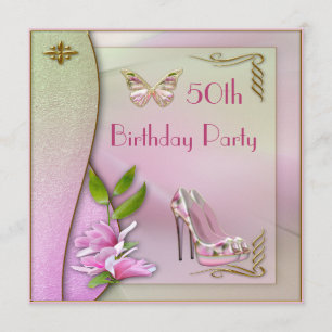 Glamourous Shoes Magnolia & Butterfly 50th Birthda Invitation