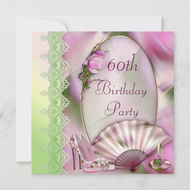 Glamourous Shoes, Magnolia & Fan 60th Birthday Invitation (Front)
