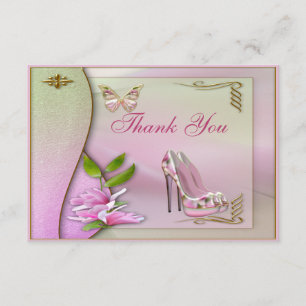 Glamourous Shoes Pink Magnolia Butterfly Thank You Card