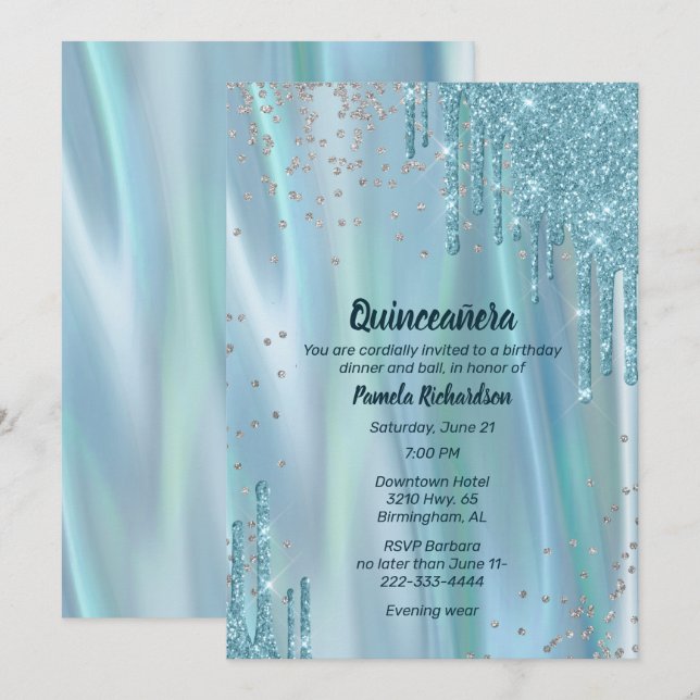 Glamourous Silk and Glitter Look Quinceañera Invit Invitation (Front/Back)