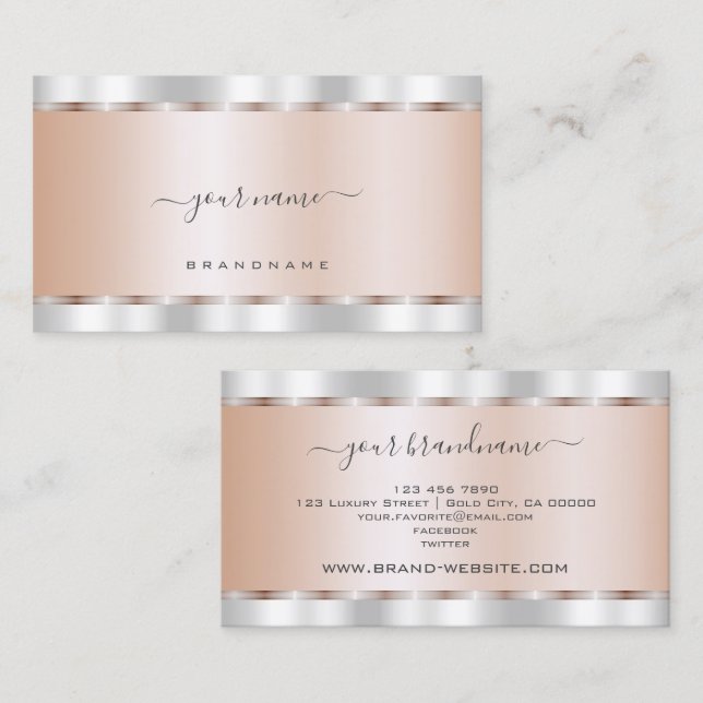 Glamourous Silver and Rose Gold Effect Professiona Business Card (Front/Back)