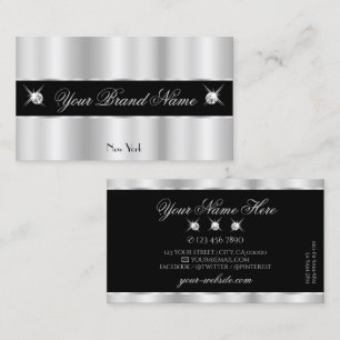 Glamourous Silver Black Sparkling Diamonds Elegant Business Card