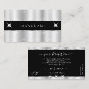 Glamourous Silver Black Sparkling Diamonds Initial Business Card