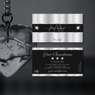 Glamourous Silver Black Sparkling Diamonds Monogra Business Card