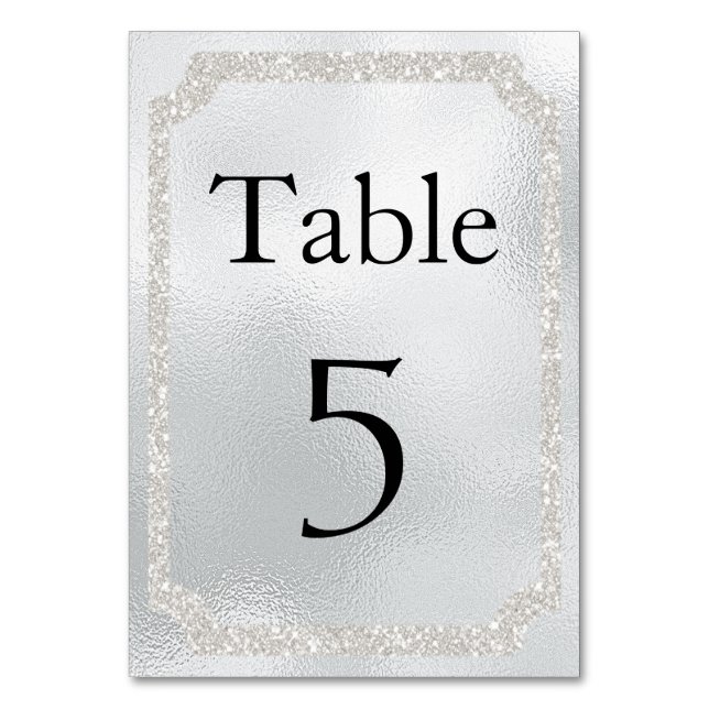 Glamourous Silver Glitter Event Table Number (Front)
