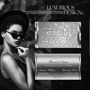 Glamourous Silver Glitter Luminous Sparkle Initial Business Card
