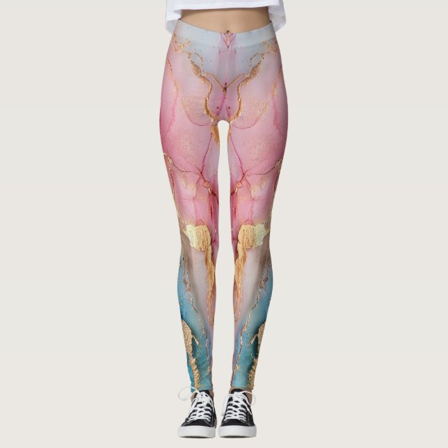 Glamourous Silver Glitter pink Marble Ombre  Leggings (Front)