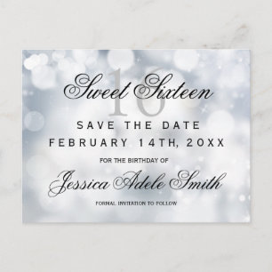 Glamourous Silver Glitter  Sweet 16 save the date Postcard