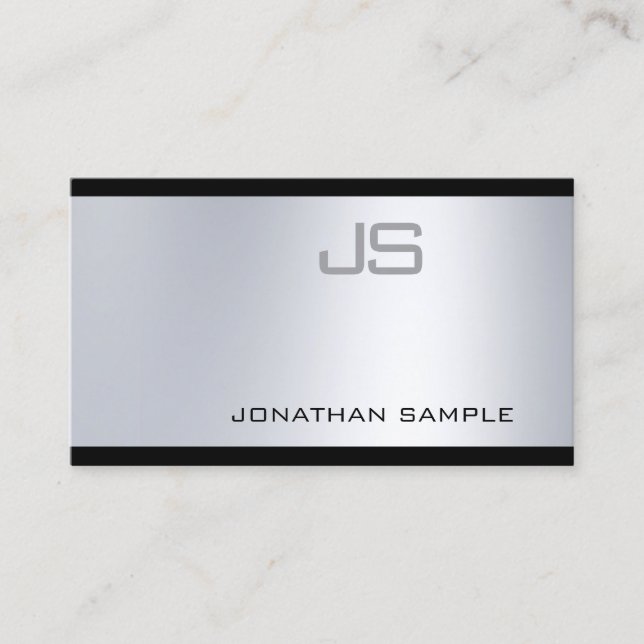 Glamourous Silver Graceful Modern Monogram Plain Business Card (Front)