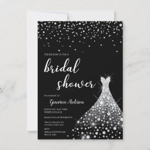 Glamourous Silver on Black Bridal Shower  Invitation