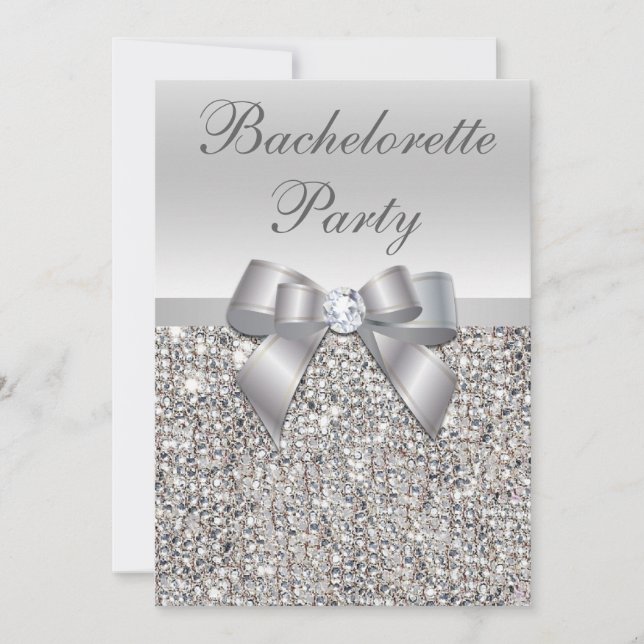 Glamourous Silver Sequins Bow Bachelorette Party Invitation (Front)