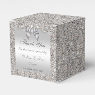 Glamourous Silver Sequins Bow Diamond Favour Box