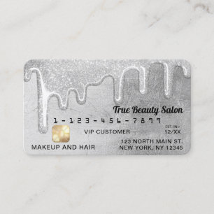 Glamourous Silver Thick Glitter Drips Credit Business Card