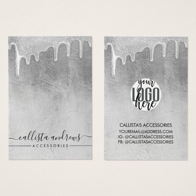 Glamourous Silver Thick Glitter Drips Logo Earring (Front & Back)