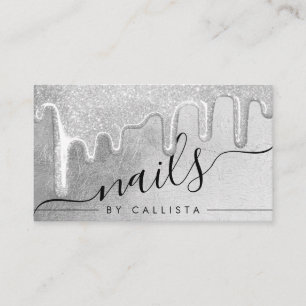 Glamourous Silver Thick Glitter Drips Nails Business Card