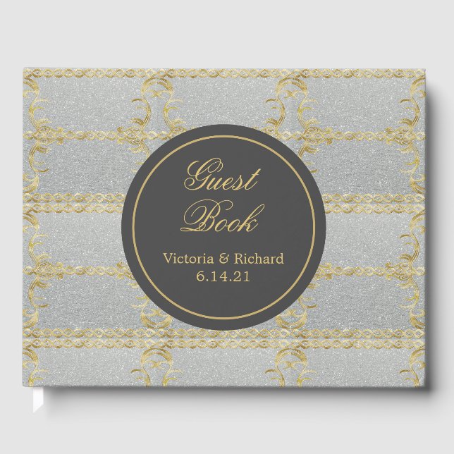 Glamourous Silver Wedding Guest Book (Front)