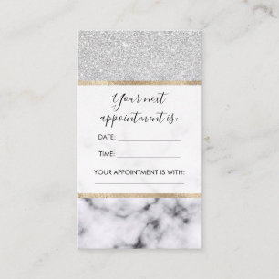 Glamourous Silver White Glitter Marble Gradient Appointment Card