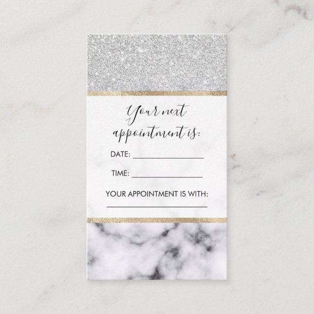 Glamourous Silver White Glitter Marble Gradient Appointment Card (Front)