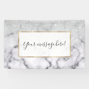 Glamourous Silver White Glitter Marble Gradient Banner