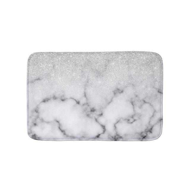 Glamourous Silver White Glitter Marble Gradient Bath Mat (Front)