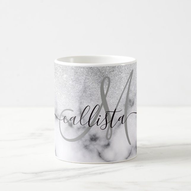 Glamourous Silver White Glitter Marble Gradient Coffee Mug (Center)