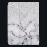 Glamourous Silver White Glitter Marble Gradient iPad Pro Cover<br><div class="desc">This elegant and girly design perfect for the trendy and stylish fashionista. It features a faux printed silver sparkly glitter ombre gradient on top of a black and white marble stone pattern background. It's glamourous, chic, luxurious, modern, and classy. ***IMPORTANT DESIGN NOTE: For any custom design request such as matching...</div>