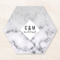 Glamourous Silver White Glitter Marble Gradient